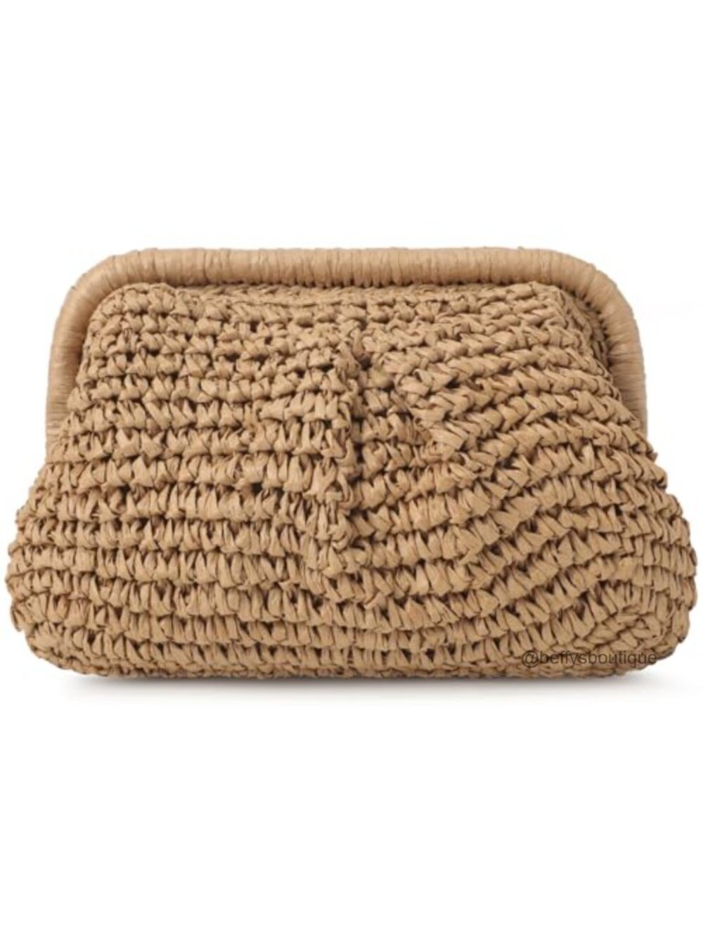 Hand-Woven Paper Rope Straw Clutch with Detachable Chain Strap